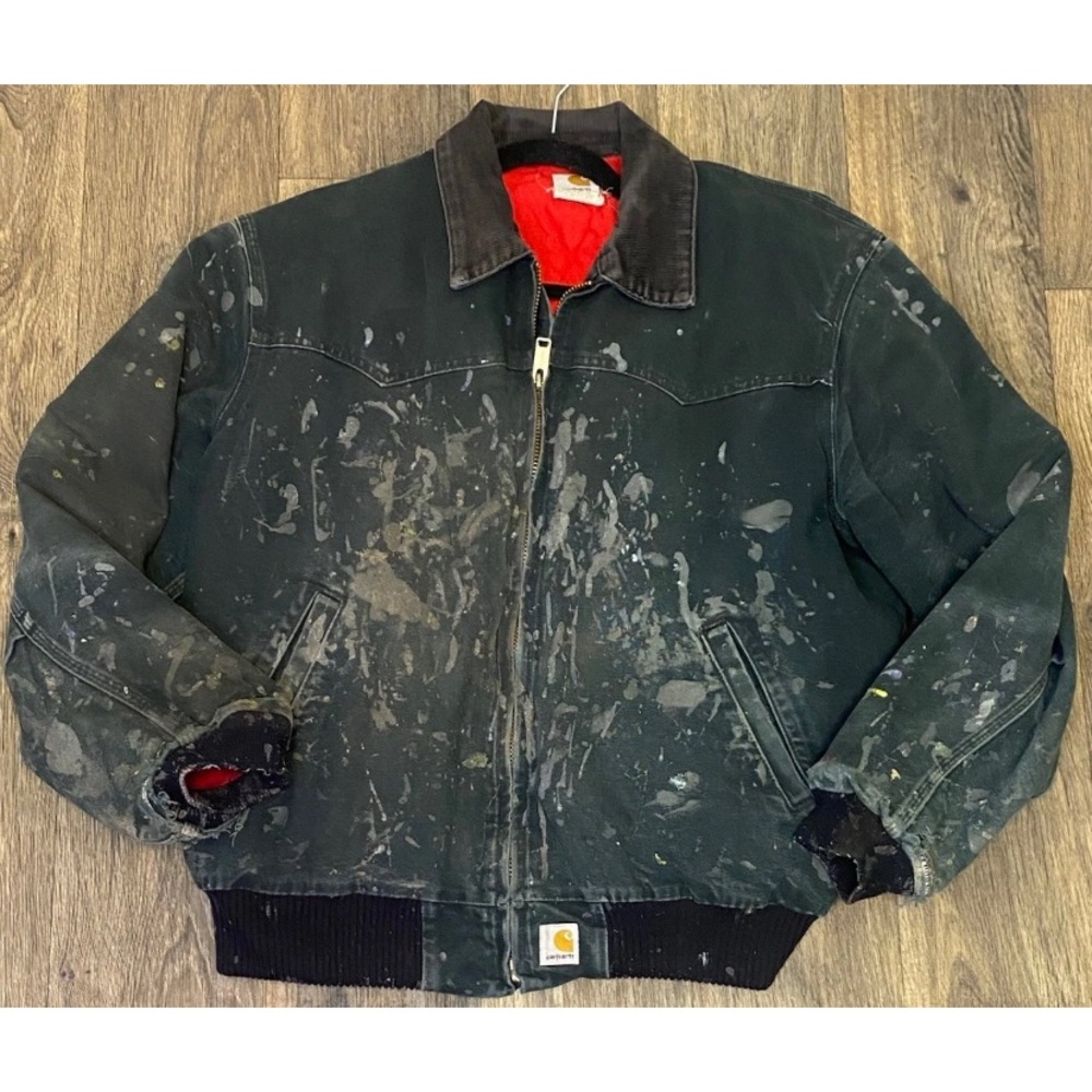 Mens Carhartt Detroit Bomber Jacket J18 BLK with Red Lining Sz XL vintage